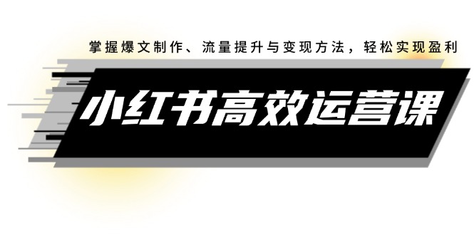 图片[1]-（12369期）小红书高效运营课：掌握爆文制作、流量提升与变现方法，轻松实现盈利-韬哥副业项目资源网