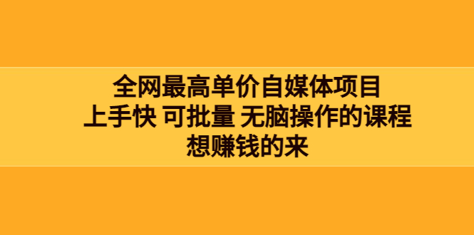 图片[1]-（3557期）全网最单高价自媒体项目：上手快 可批量 无脑操作的课程，想赚钱的来-