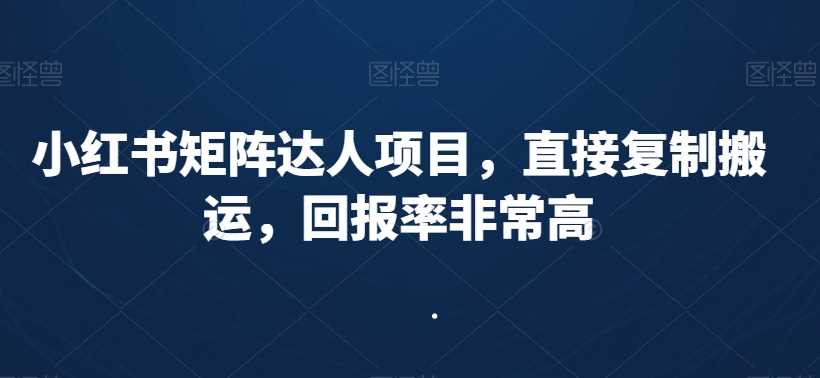 小红书矩阵达人项目，直接复制搬运，回报率非常高