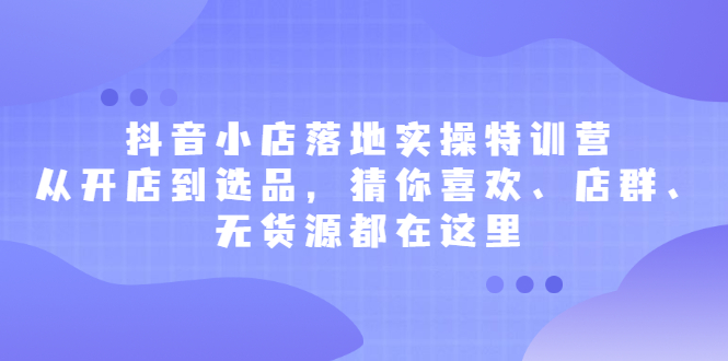 （2175期）抖音小店落地实操特训营，从开店到选品，猜你喜欢、店群、无货源都在这里