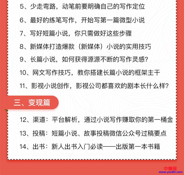 （922期）0基础小说写作培训营：从新手到网络畅销作家赚百万稿费（14节视频课）