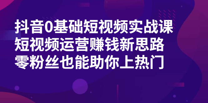 （1985期）抖音0基础短视频实战课，短视频运营赚钱新思路，零粉丝也能助你上热门