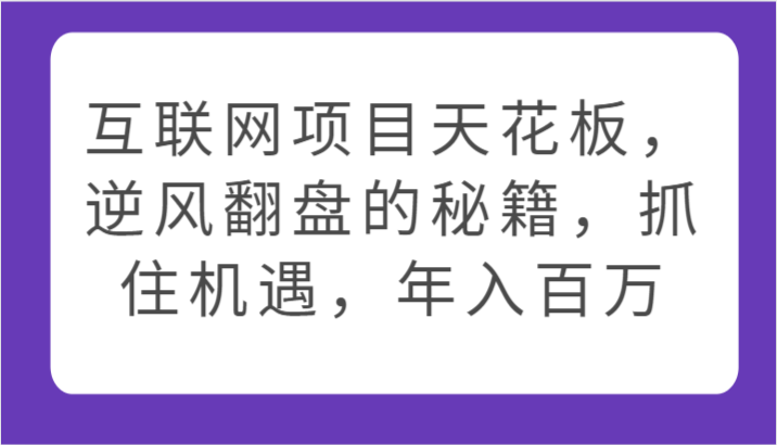 互联网项目天花板，逆风翻盘的秘籍，抓住机遇，年入百万插图